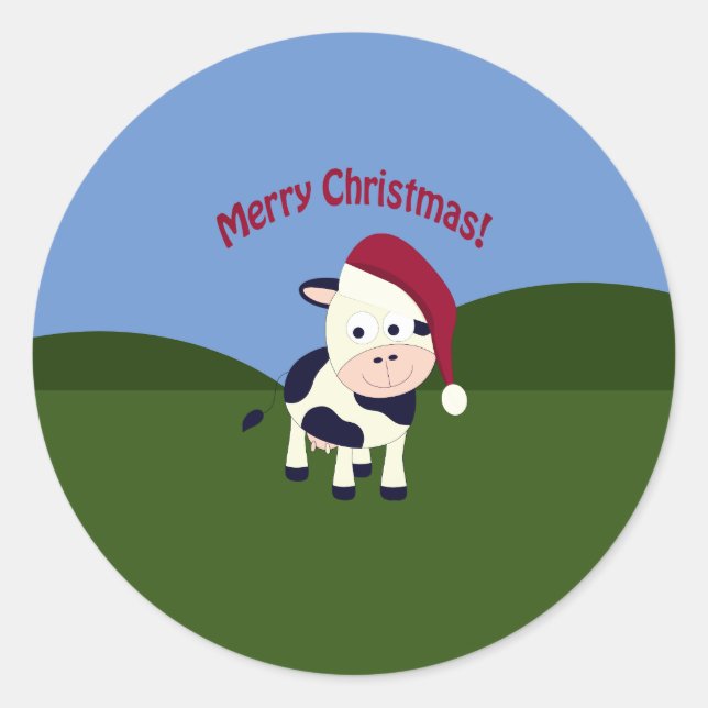 Pegatina Redonda Feliz Navidad Santa Cow (Anverso)