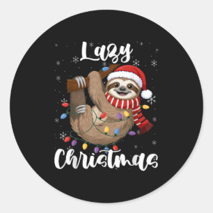 Pegatina Redonda Feliz Navidad Santa Slothmas Lazy