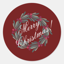 Pegatina Redonda Feliz Navidad Script Bonito Rojo festivo