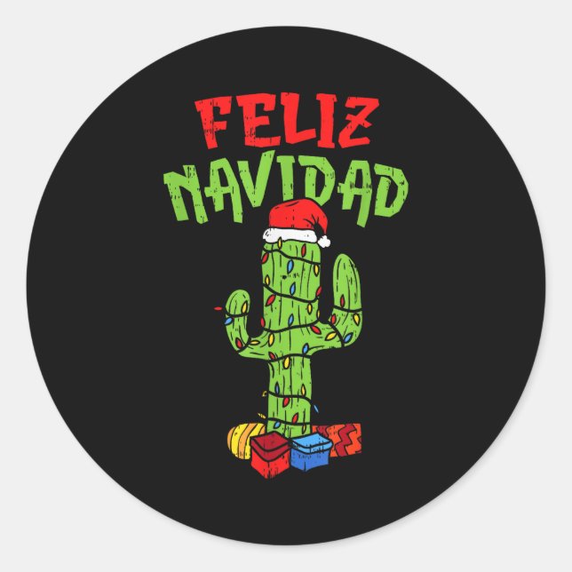 Pegatina Redonda Feliz Navidad Shirt Mexican Christmas Cactus Xmas  (Anverso)