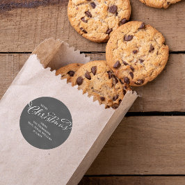 Pegatina Redonda Feliz Navidad Silver Script Invierno Snowflake