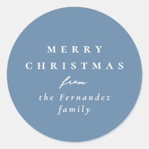 Pegatina Redonda Feliz Navidad simple y azul claro
