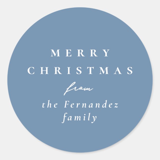 Pegatina Redonda Feliz Navidad simple y azul claro (Anverso)