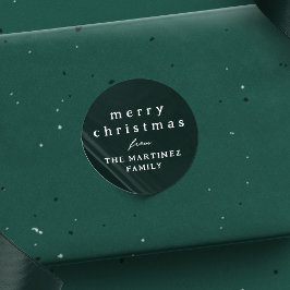 Pegatina Redonda Feliz Navidad simple y rústico fiesta verde oscuro
