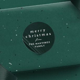 Pegatina Redonda Feliz Navidad simple y rústico fiesta verde oscuro