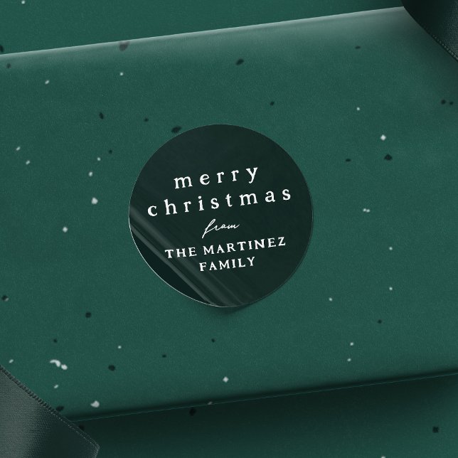 Pegatina Redonda Feliz Navidad simple y rústico fiesta verde oscuro (Subido por el creador)