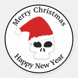 Pegatina Redonda Feliz Navidad Skull