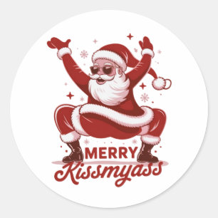 Pegatina Redonda Feliz Navidad Snarky Kissmyass Sarcástica Santa 