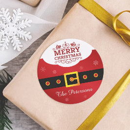 Pegatina Redonda Feliz Navidad Snowflake Santa Claus Suit Belt