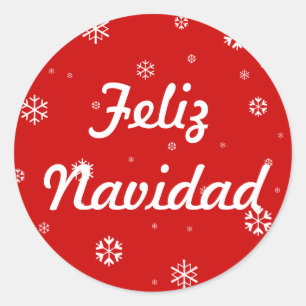 Pegatina Redonda Feliz Navidad Snowflakes