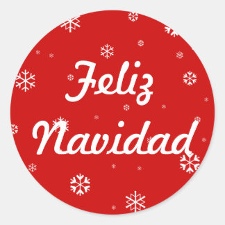 Pegatina Redonda Feliz Navidad Snowflakes