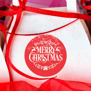 Pegatina Redonda Feliz Navidad Snowflakes