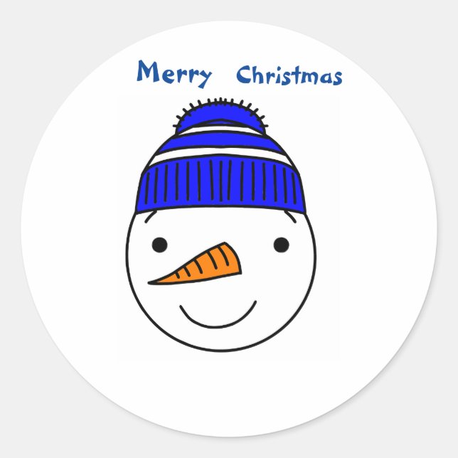 Pegatina Redonda Feliz Navidad Snowman (Anverso)