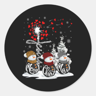 Pegatina Redonda Feliz Navidad Snowman Leopardo Búfalo Rojo