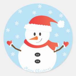 Pegatina Redonda Feliz Navidad Snowman Snowflets Red