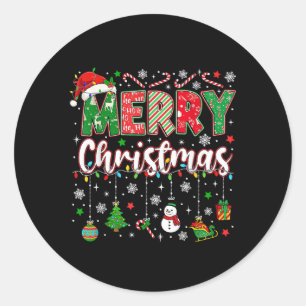 Pegatina Redonda Feliz Navidad Sombrero Santa Rojo Reno Santa Coinc