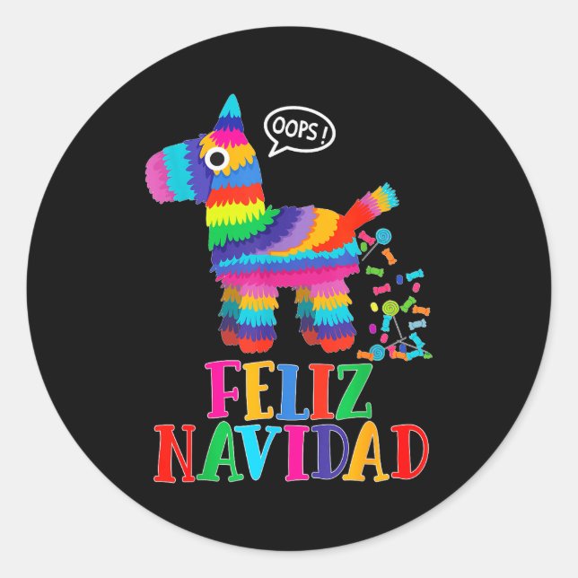Pegatina Redonda Feliz Navidad Spanish Christmas Funny Mexican Nata (Anverso)