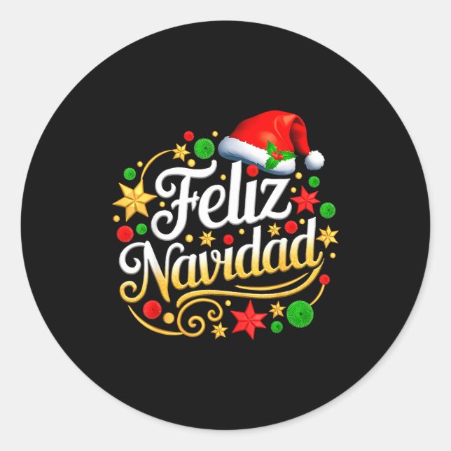Pegatina Redonda Feliz Navidad Spanish Mexican Christmas Xmas Holid (Anverso)