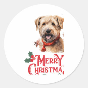 Pegatina Redonda Feliz Navidad Staffordshire Bull Terrier
