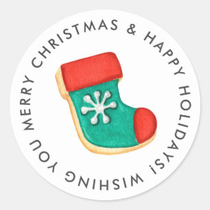 Pegatina Redonda Feliz Navidad Stocking Cookie Personalizado