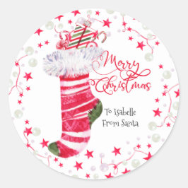 Pegatina Redonda Feliz Navidad Stocking Personalized
