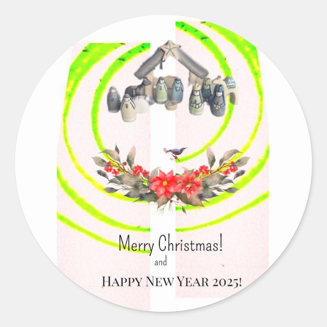 Pegatina Redonda Feliz Navidad! Tarjeta (Anverso)