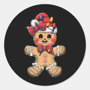 Pegatina Redonda Feliz Navidad Tee Gingerbread Santa Pajamas Chica
