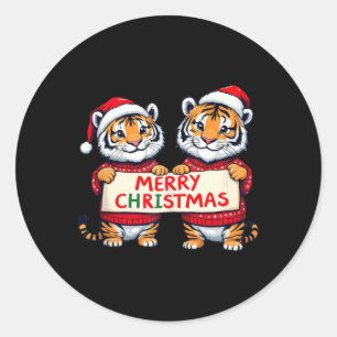 Pegatina Redonda Feliz Navidad Tigres de Santa Sombreros Top