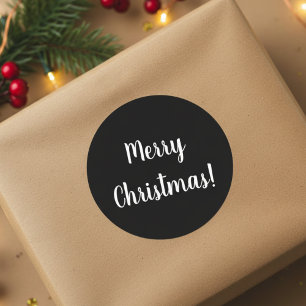 Pegatina Redonda Feliz Navidad Tipografía en blanco y negro