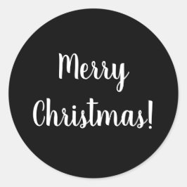 Pegatina Redonda Feliz Navidad Tipografía en blanco y negro