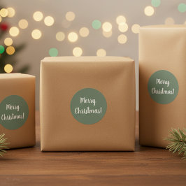Pegatina Redonda Feliz Navidad Tipografía Verde Salvia Festiva