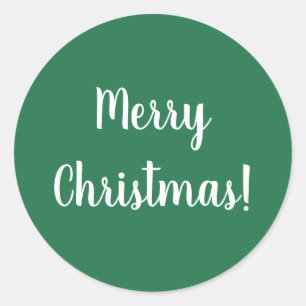 Pegatina Redonda Feliz Navidad Tipografía Verde y Blanca Festiva