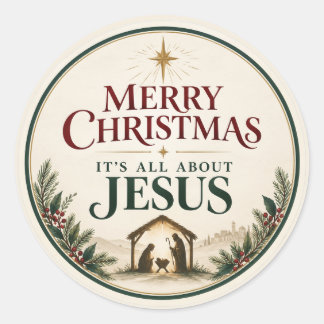 Pegatina Redonda Feliz Navidad Todo Se Trata De Jesús Elegante 
