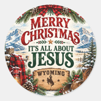 Pegatina Redonda Feliz Navidad Todo se trata de Jesús Wyoming 