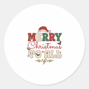 Pegatina Redonda Feliz Navidad Todo Sombrero de Santa Relámpagos Es