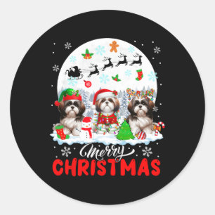 Pegatina Redonda Feliz Navidad Tres Reinos de Santa Elf Shih Tzus