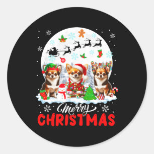 Pegatina Redonda Feliz Navidad tres renos de Santa Elf Chihuahua