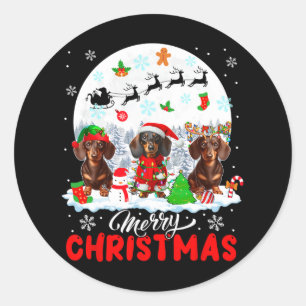 Pegatina Redonda Feliz Navidad Tres Reyes de Santa Elf Dachshund