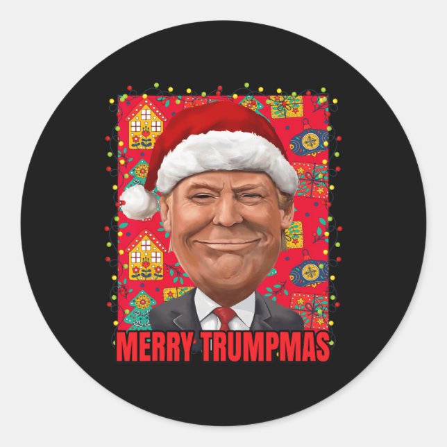 Pegatina Redonda Feliz Navidad Trump 2024 (Anverso)