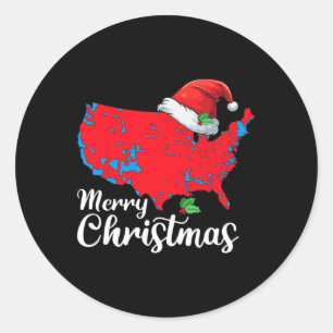 Pegatina Redonda Feliz Navidad Trump Patriótico Mapa de Estados Uni