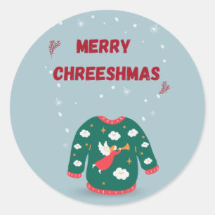 Pegatina Redonda Feliz Navidad Ugly Sweater Angel