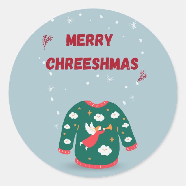 Pegatina Redonda Feliz Navidad Ugly Sweater Angel (Anverso)