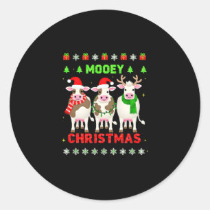 Pegatina Redonda Feliz Navidad Vaca Navidad Suéter Feo Pijama