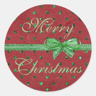 Pegatina Redonda Feliz Navidad Velvet Rojo Pegatinas Green Bow