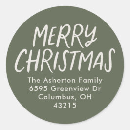 Pegatina Redonda Feliz Navidad verde beige simple dirección de reto