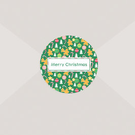 Pegatina Redonda Feliz Navidad Verde Navidad Diseño temático