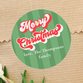 Pegatina Redonda Feliz Navidad Verde Rojo Tipografía caprichosa