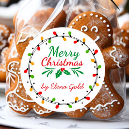 Pegatina Redonda Feliz Navidad Verde y Rojo