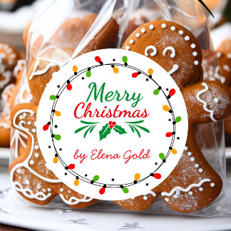 Pegatina Redonda Feliz Navidad Verde y Rojo