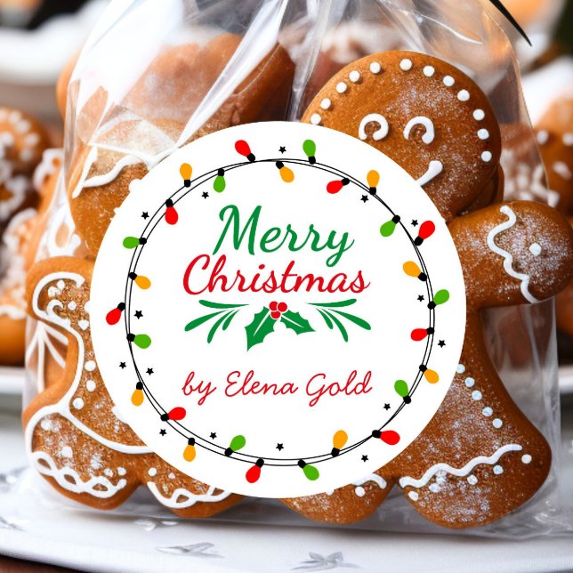 Pegatina Redonda Feliz Navidad Verde y Rojo (Subido por el creador)